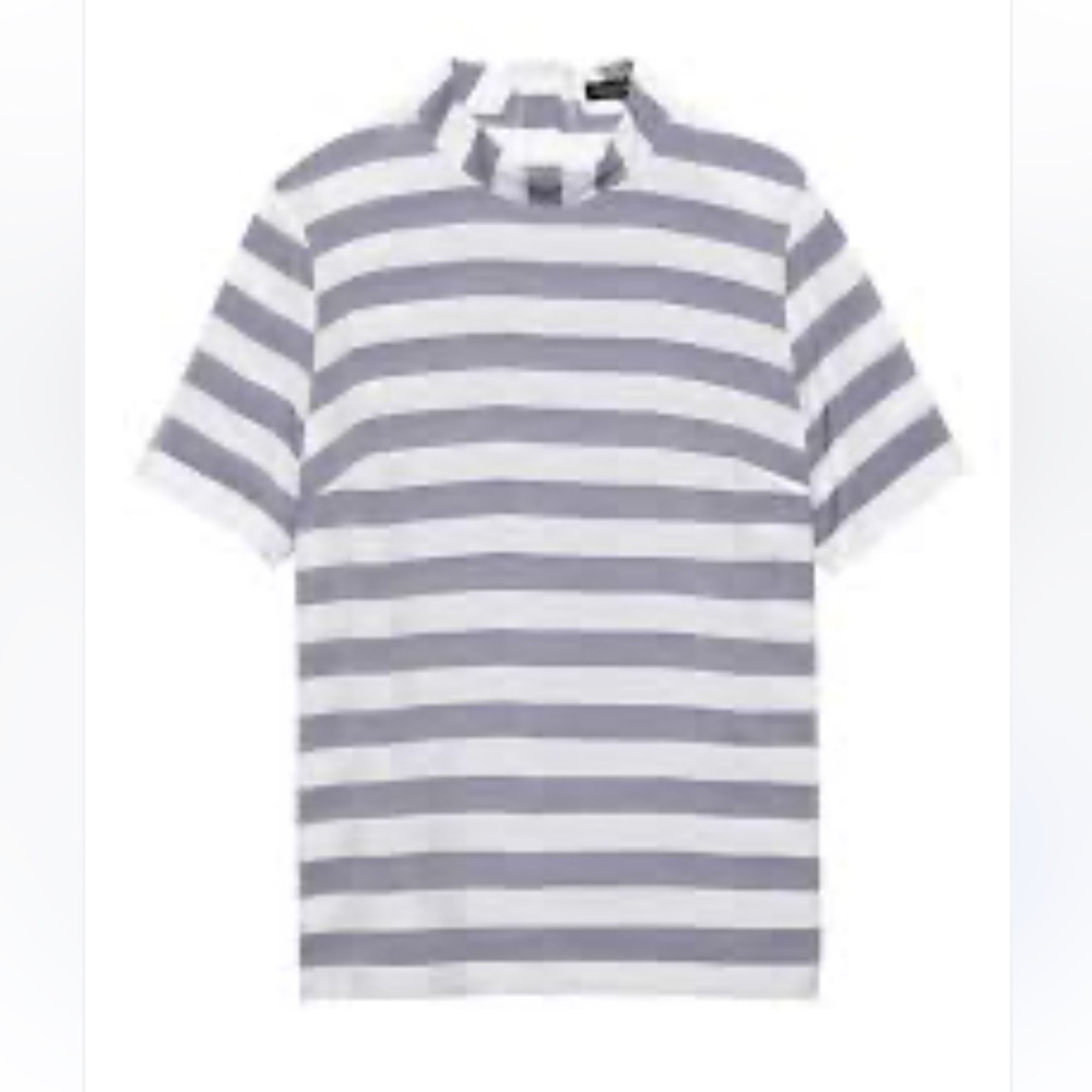 Banana Republic Striped Button Back Mock Turtle Neck Blouse Grey White X Small